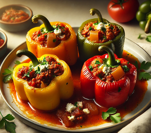 Gefüllte Paprika mit möhrengrün Hack-Allerei und Feta