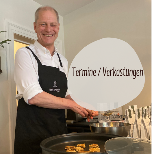 Der Gründer sagt: „Probieren Sie hier demnächst das vegetarische möhrengrün Hack-Allerlei."